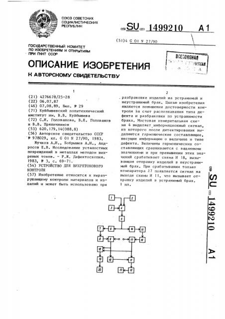 Устройство для вихретокового контроля (патент 1499210)