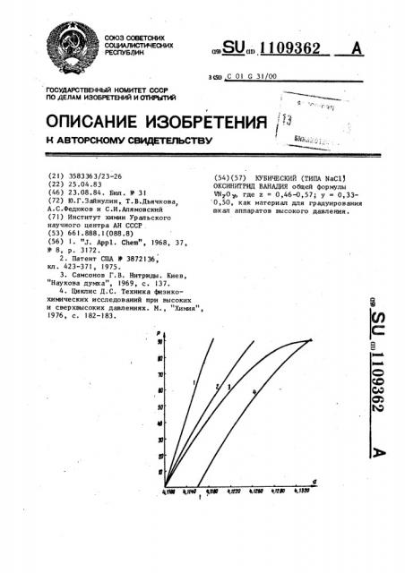 Кубический (типа @ @ ) оксинитрид ванадия (патент 1109362)