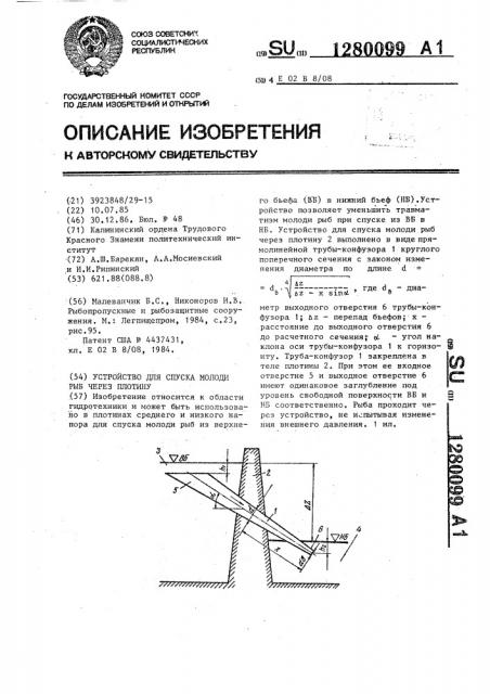 Устройство для спуска молоди рыб через плотину (патент 1280099)