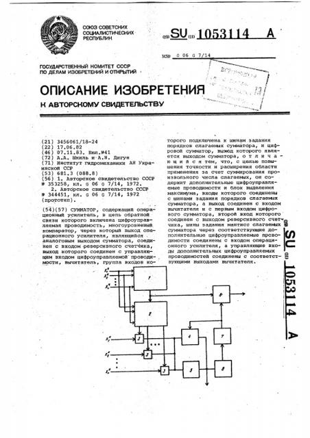 Сумматор (патент 1053114)