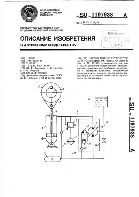 Нагружающее устройство для испытания рулевых машин (патент 1197938)