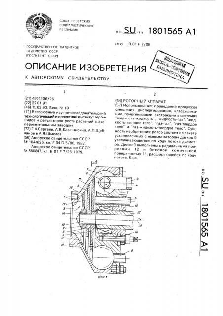 Роторный аппарат (патент 1801565)