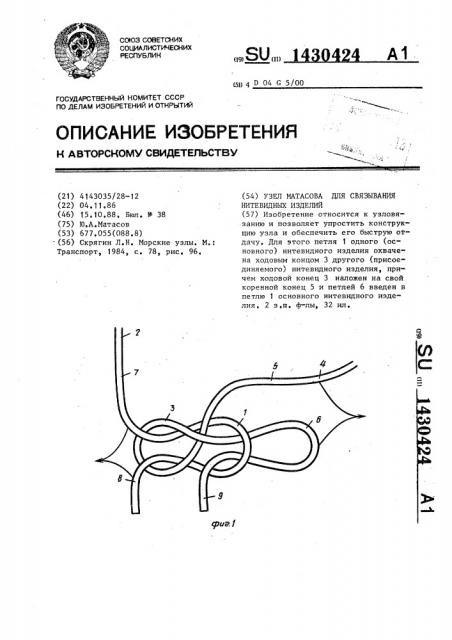 Узел матасова для связывания нитевидных изделий (патент 1430424)