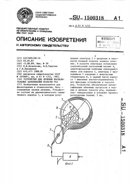 Устройство для лечения воспалительных заболеваний полости рта (патент 1500318)