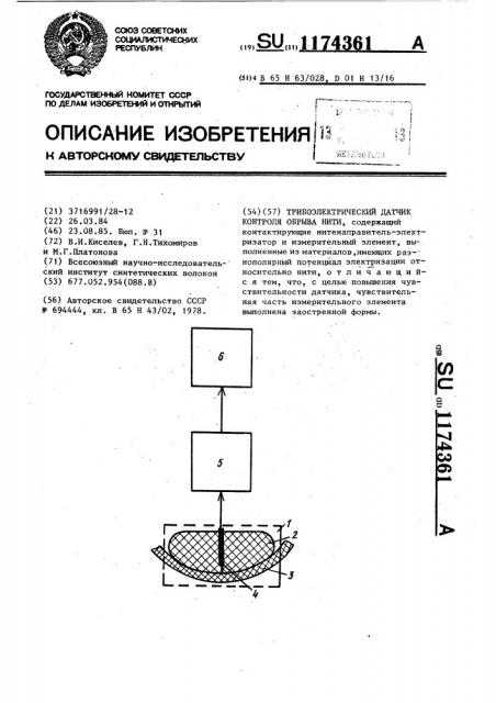 Трибоэлектрический датчик контроля обрыва нити (патент 1174361)