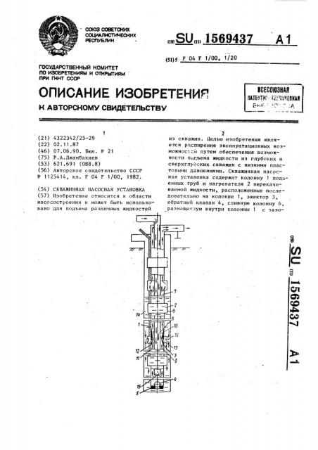 Скважинная насосная установка (патент 1569437)