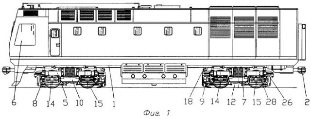 Железнодорожное тяговое транспортное средство с двухосными тележками (патент 2284931)
