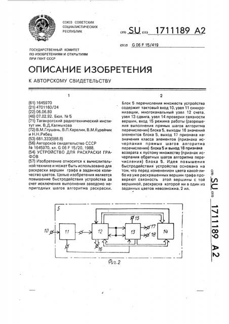 Устройство для раскраски графов (патент 1711189)