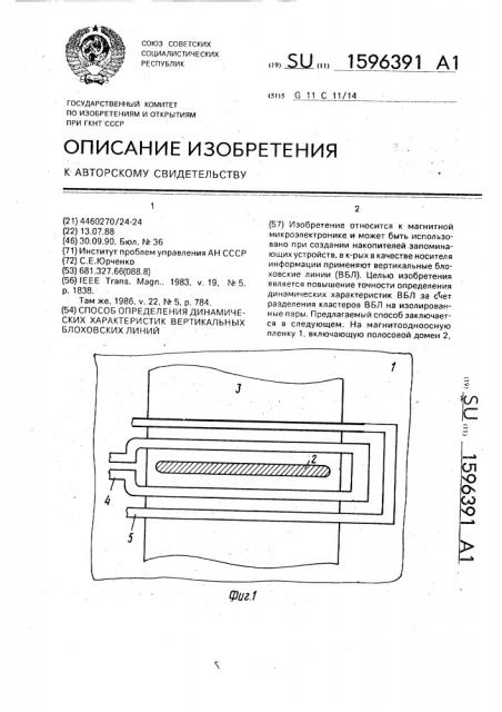 Способ определения динамических характеристик вертикальных блоховских линий (патент 1596391)