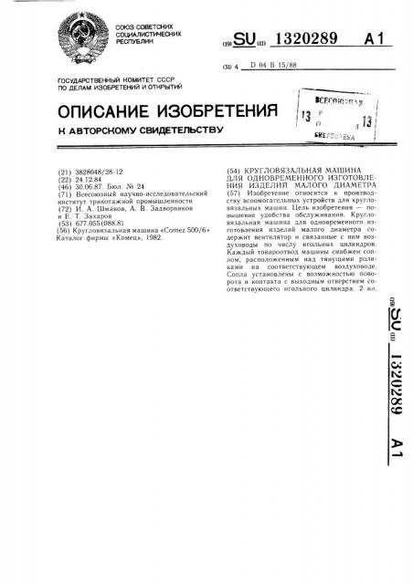 Кругловязальная машина для одновременного изготовления изделий малого диаметра (патент 1320289)