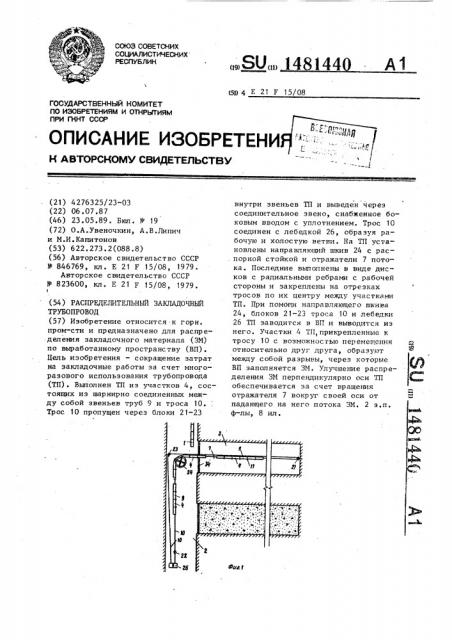 Распределительный закладочный трубопровод (патент 1481440)