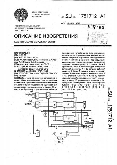 Устройство многоцелевого управления (патент 1751712)