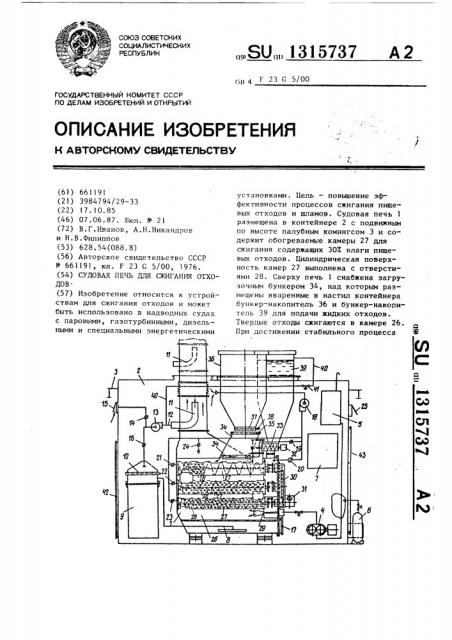 Судовая печь для сжигания отходов (патент 1315737)