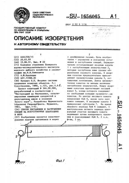 Способ постановки и заглубления секций на искусственных плантациях в море (патент 1656045)