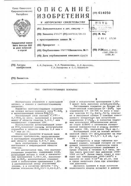 Светопоглощающее покрытие (патент 614050)