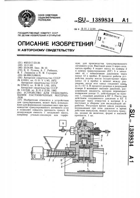 Устройство для гранулирования пастообразных материалов (патент 1389834)