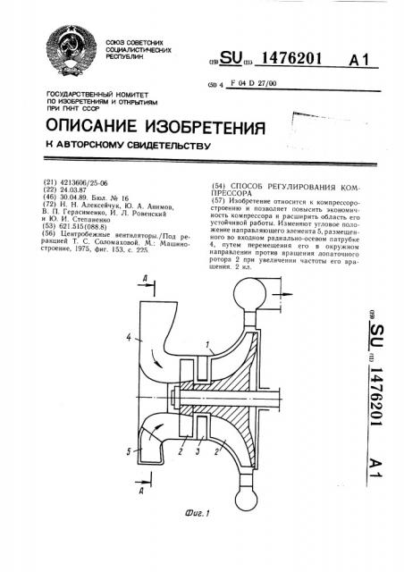 Способ регулирования компрессора (патент 1476201)