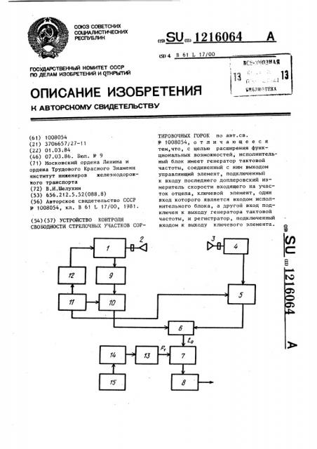 Устройство контроля свободности стрелочных участков сортировочных горок (патент 1216064)