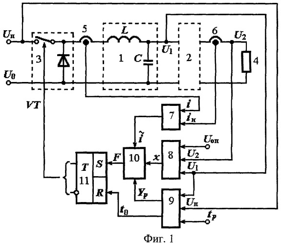 Способ управления преобразователем напряжения с двухзвенным фильтром (патент 2383049)