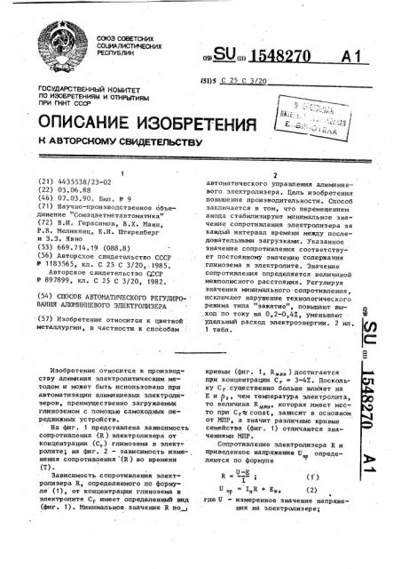 Способ автоматического регулирования алюминиевого электролизера (патент 1548270)