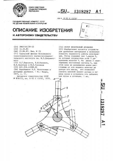 Ротор молотковой дробилки (патент 1318287)