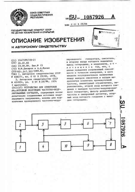 Устройство для измерения амплитудной модуляции частотно- модулированных сигналов (патент 1087926)