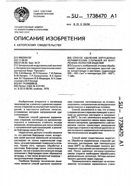 Способ удаления корундовых керамических стержней из внутренних полостей изделий (патент 1738470)