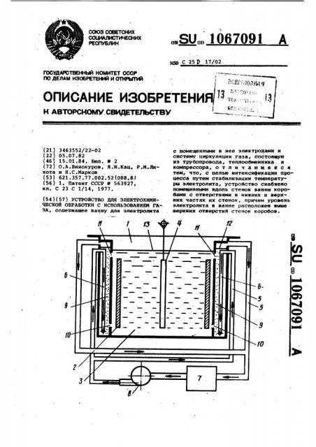Устройство для электрохимической обработки с использованием газа (патент 1067091)