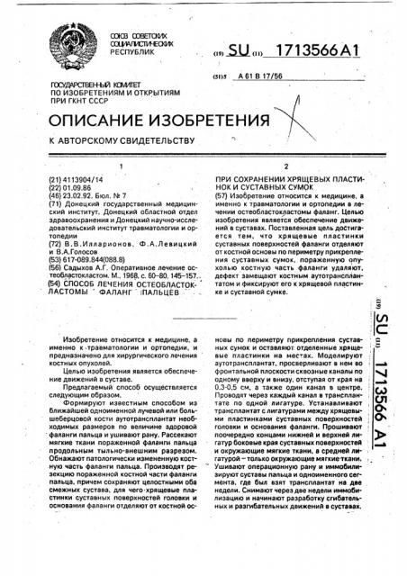 Способ лечения остеобластокластомы фаланг пальцев кисти при сохранении хрящевых пластинок и суставных сумок (патент 1713566)