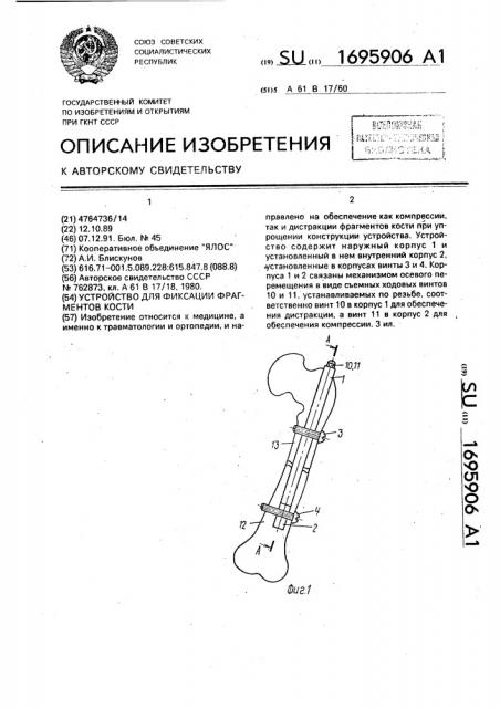 Устройство для фиксации фрагментов кости (патент 1695906)