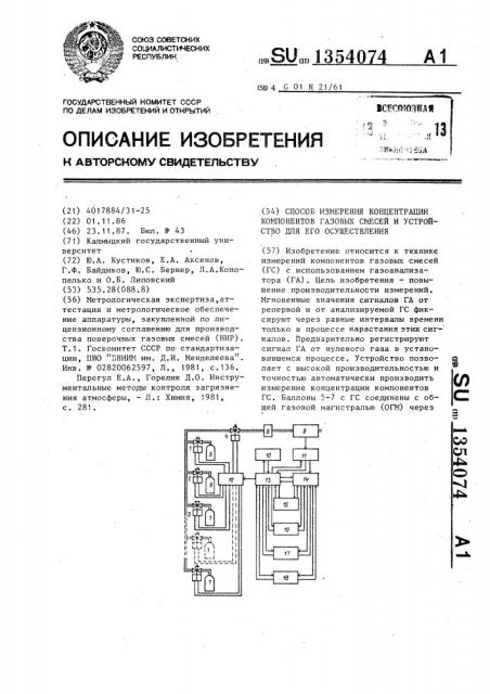 Способ измерения концентрации компонентов газовых смесей и устройство для его осуществления (патент 1354074)