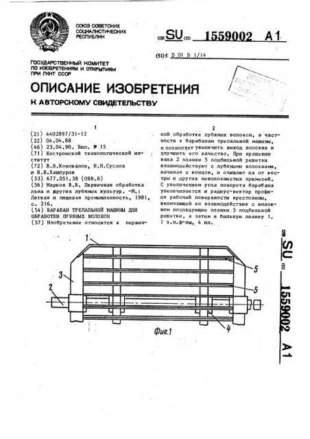 Барабан трепальной машины для обработки лубяных волокон (патент 1559002)