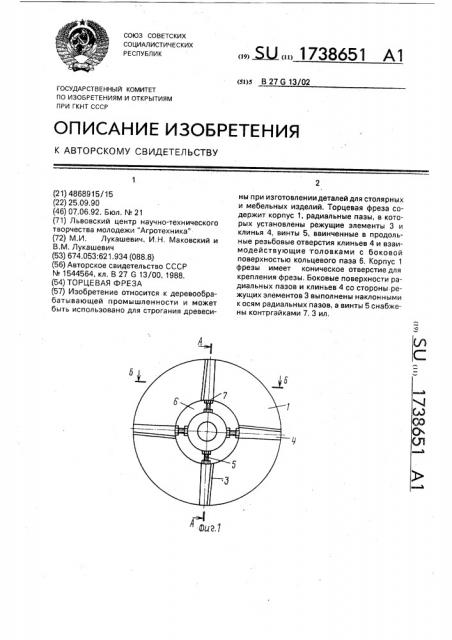 Торцовая фреза (патент 1738651)