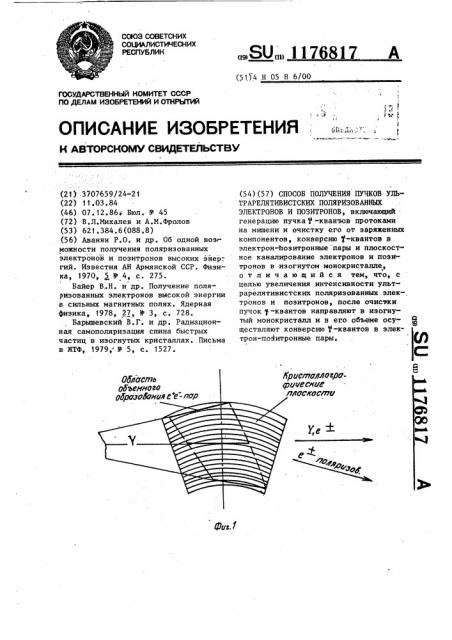 Способ получения пучков ультрарелятивистких поляризованных электронов и позитронов (патент 1176817)