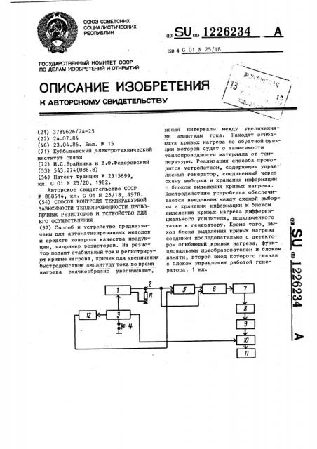 Способ контроля температурной зависимости теплопроводности проволочных резисторов и устройство для его осуществления (патент 1226234)