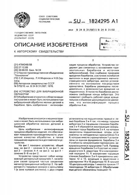 Устройство для вибрационной обработки (патент 1824295)