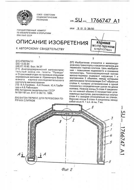 Вагон-термос для перевозки горячих слитков (патент 1766747)