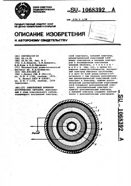 Электретный приемник акустических сигналов (патент 1068392)