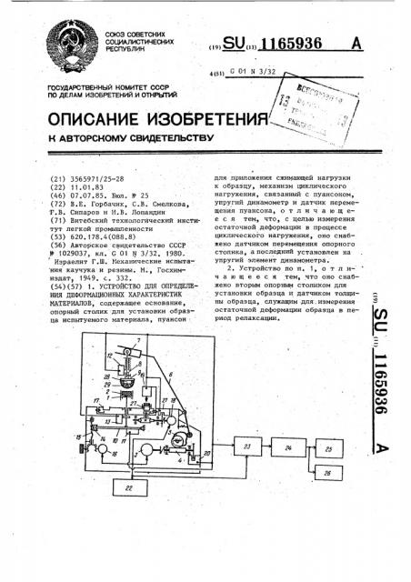 Устройство для определения деформационных характеристик материалов (патент 1165936)