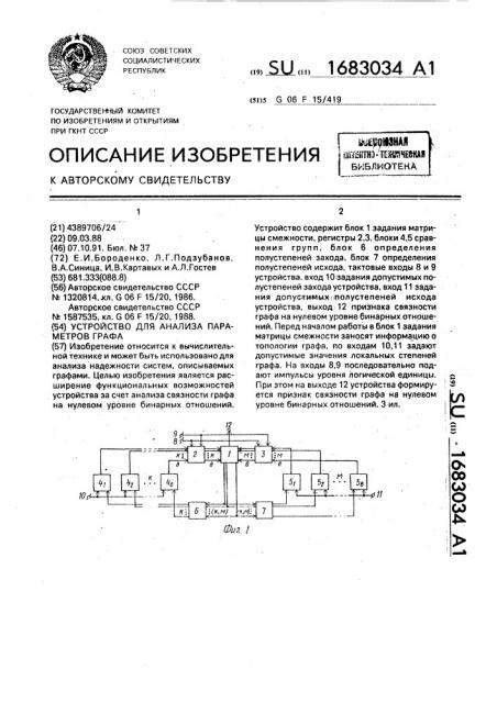 Устройство для анализа параметров графа (патент 1683034)