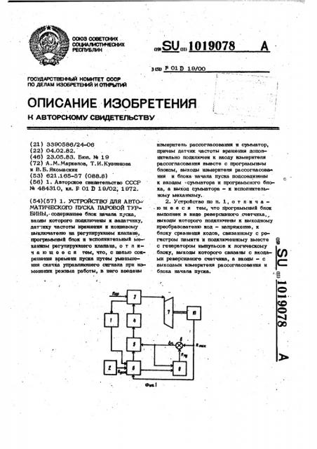 Устройство для автоматического пуска паровой турбины (патент 1019078)