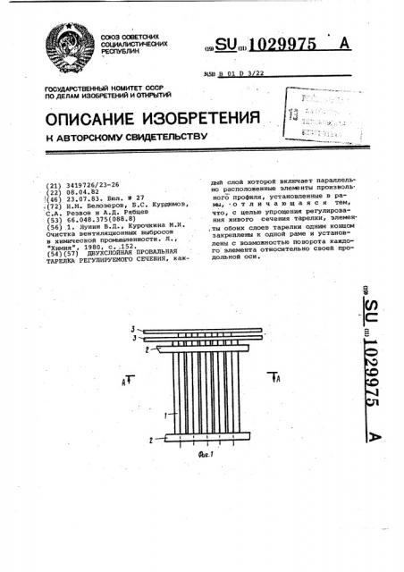 Двухслойная провальная тарелка регулируемого сечения (патент 1029975)