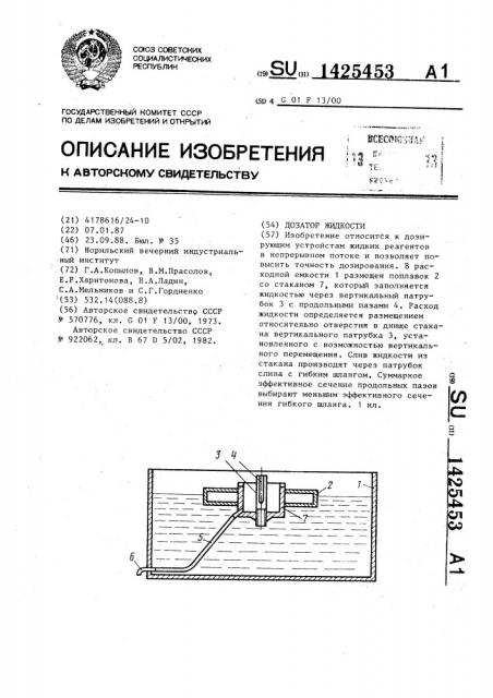 Дозатор жидкости (патент 1425453)