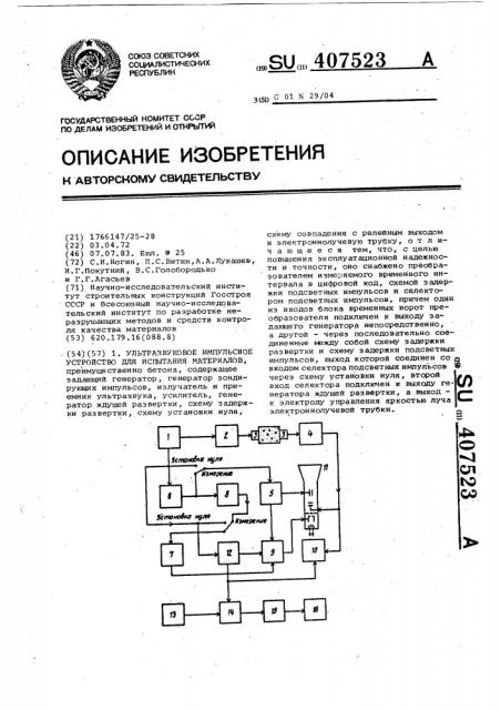 Ультразвуковое импульсное устройство для испытания материалов (патент 407523)