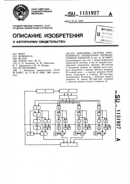 Цикловая система программного управления промышленным роботом (патент 1151927)