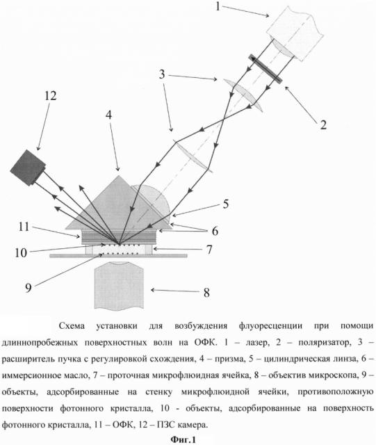 Способ и устройство для возбуждения флуоресценции при помощи длиннопробежных поверхностных волн на одномерном фотонном кристалле (патент 2626269)
