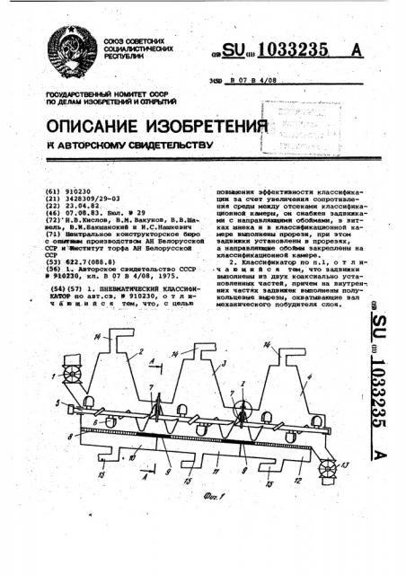 Пневматический классификатор (патент 1033235)