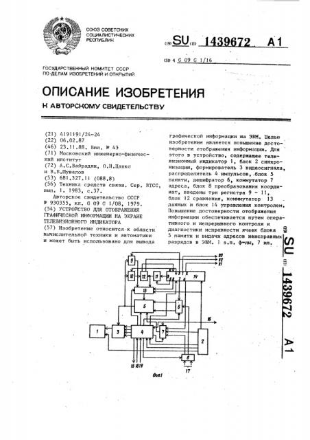 Устройство для отображения графической информации на экране телевизионного индикатора (патент 1439672)