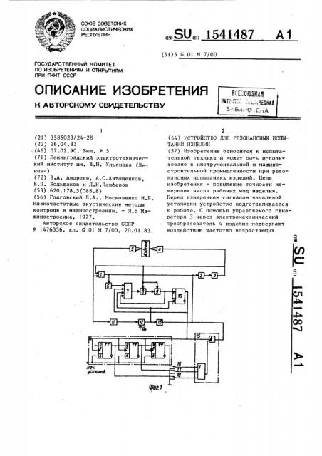 Устройство для резонансных испытаний изделий (патент 1541487)