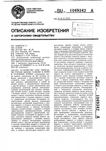 Устройство для передачи грузов между судами в море в условиях качки (патент 1049342)